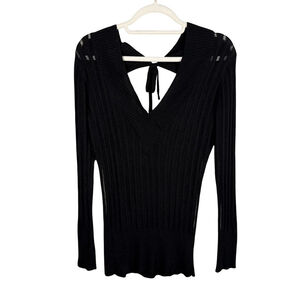 Foxy Jeans Y2K Retro Black Ribbed Knit V Neck Sweater Size S Open Back